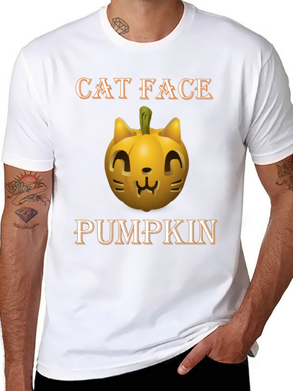 Cat Face Pumpkin Halloween T-Shirt