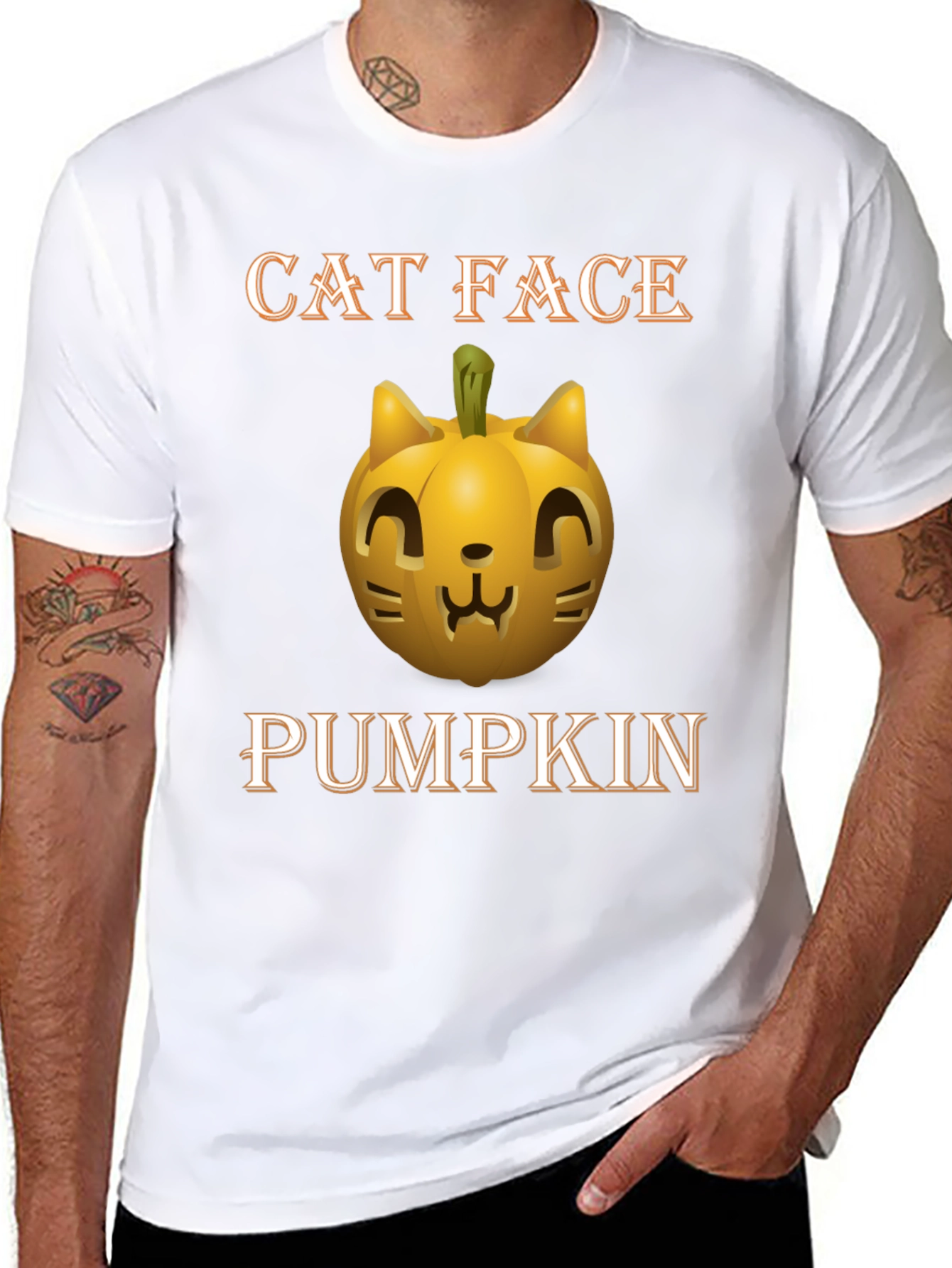 Cat Face Pumpkin Halloween T-Shirt