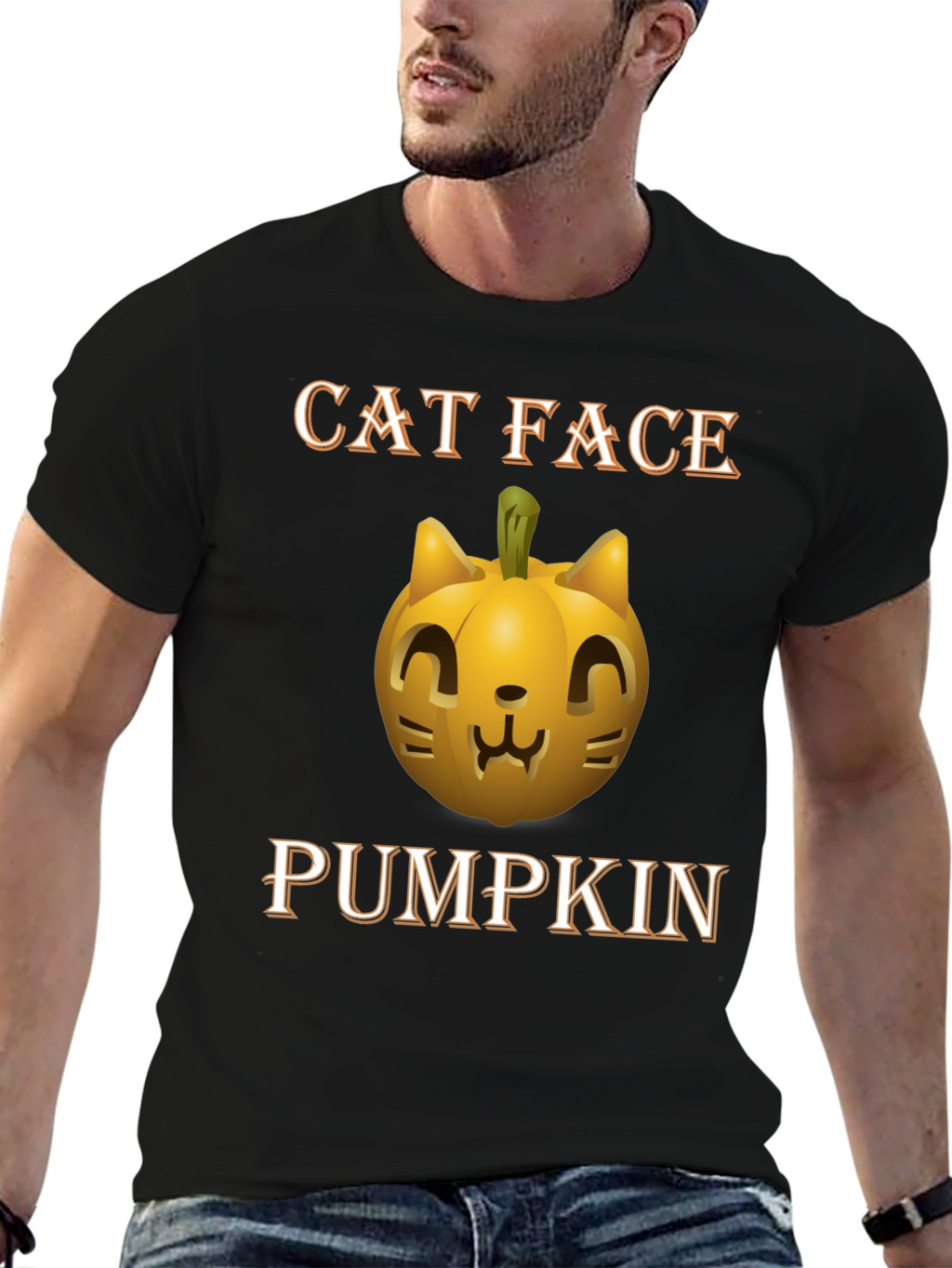 Cat Face Pumpkin Halloween T-Shirt