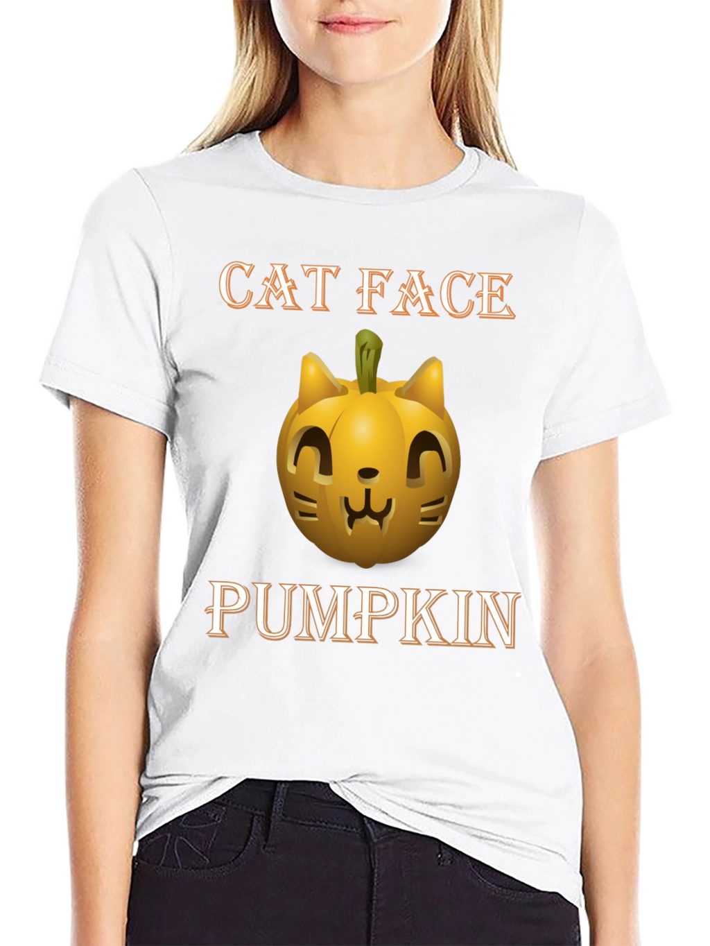 Cat Face Pumpkin Halloween T-Shirt