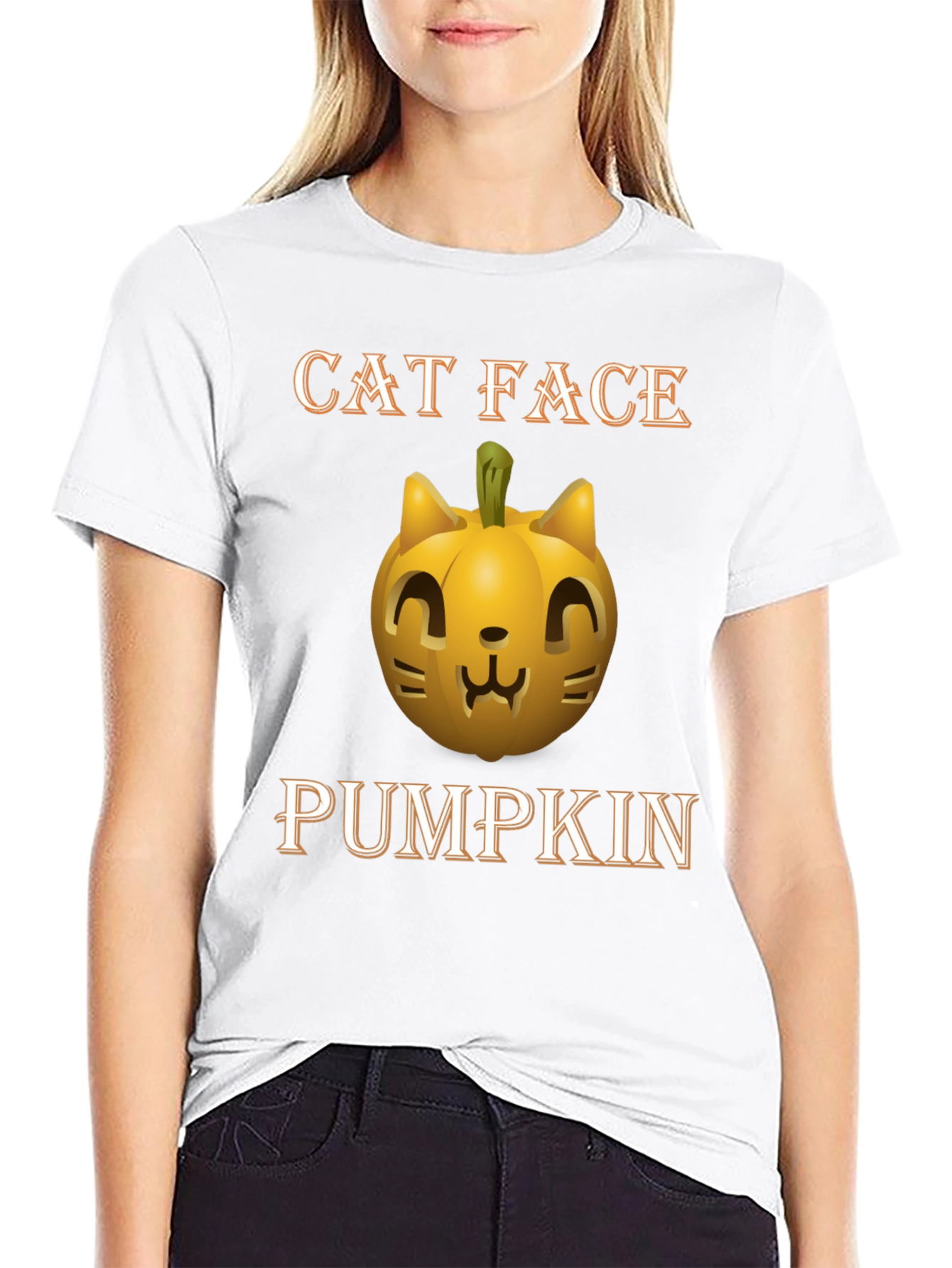 Cat Face Pumpkin Halloween T-Shirt