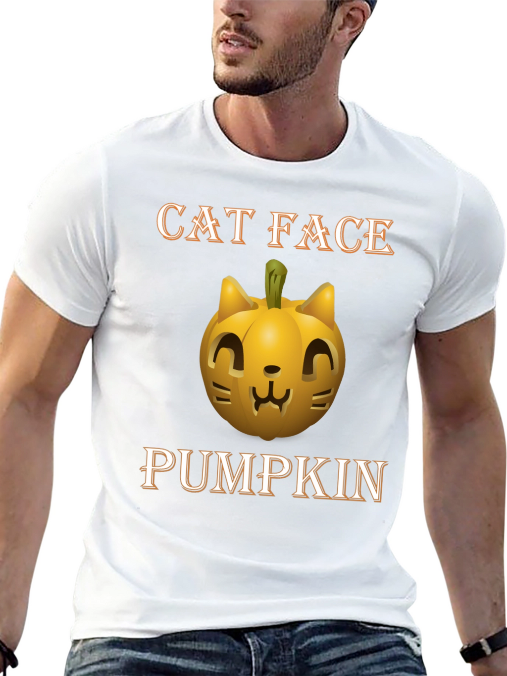 Cat Face Pumpkin Halloween T-Shirt