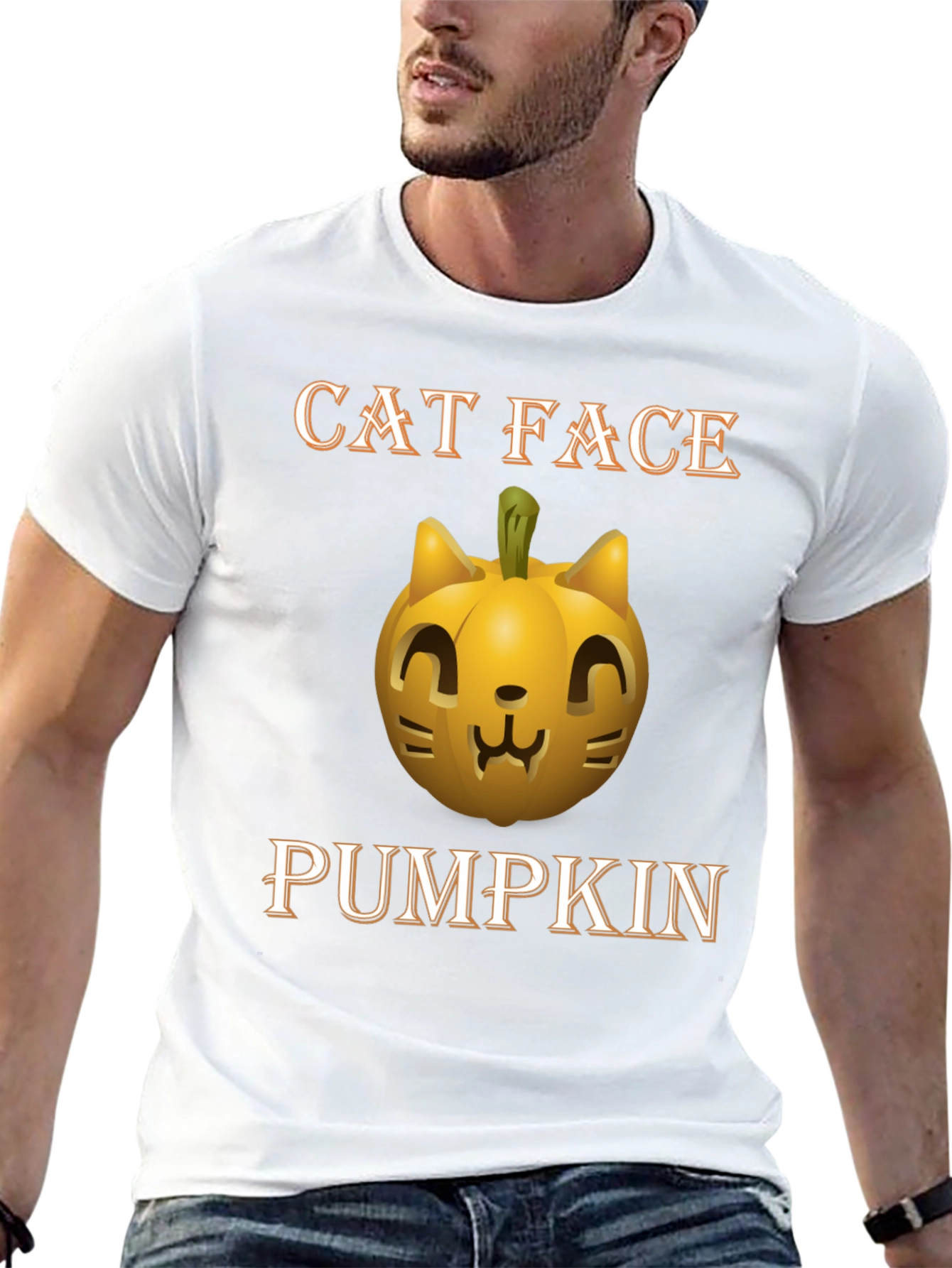 Cat Face Pumpkin Halloween T-Shirt