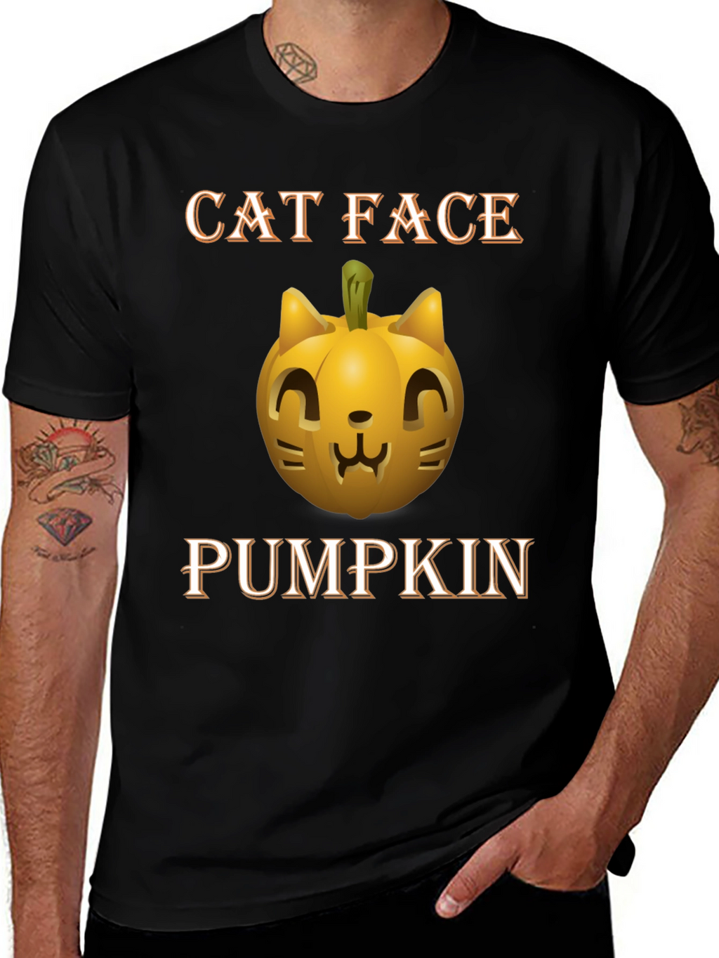Cat Face Pumpkin Halloween T-Shirt