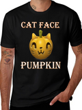 Cat Face Pumpkin Halloween T-Shirt