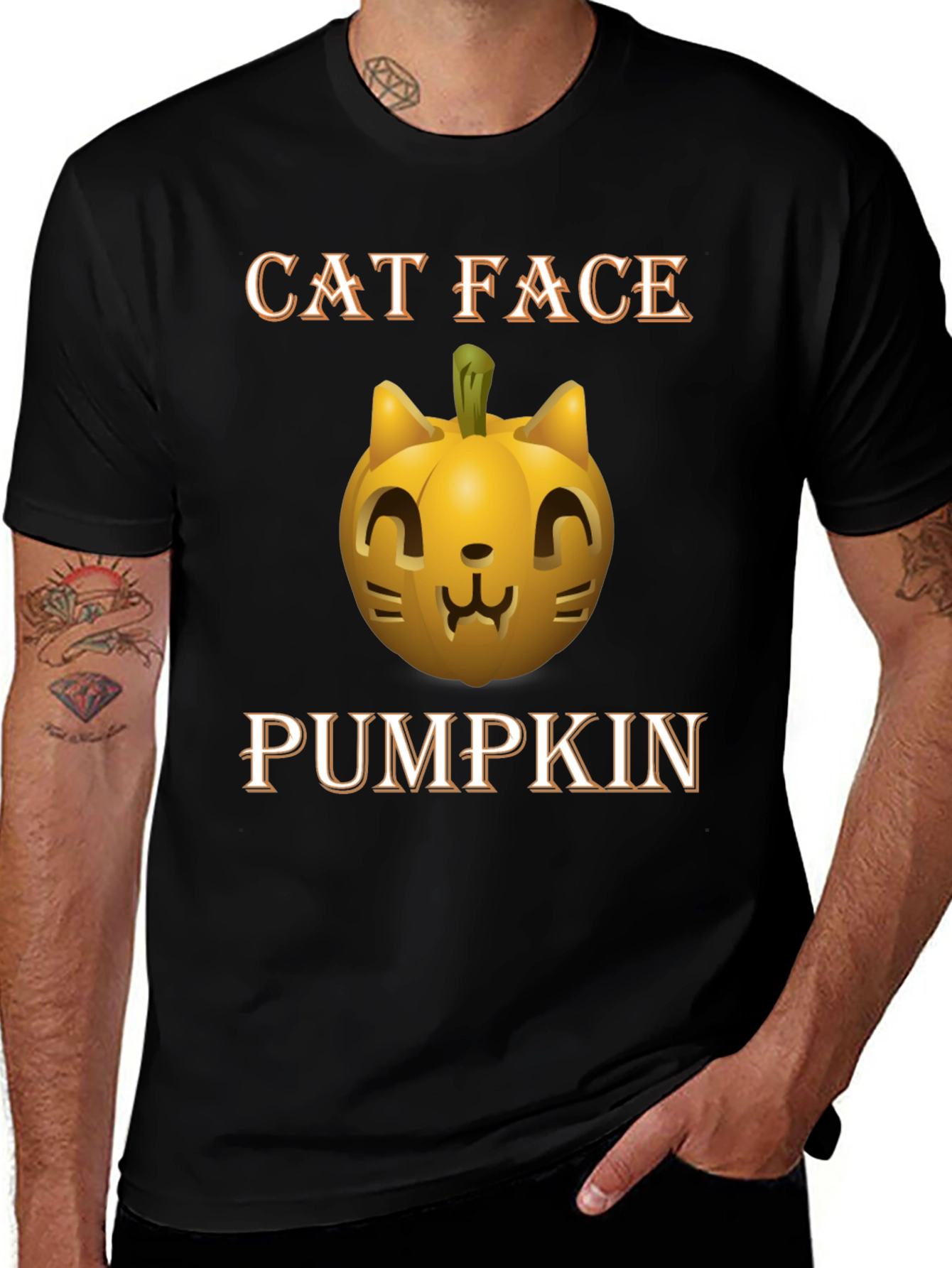 Cat Face Pumpkin Halloween T-Shirt