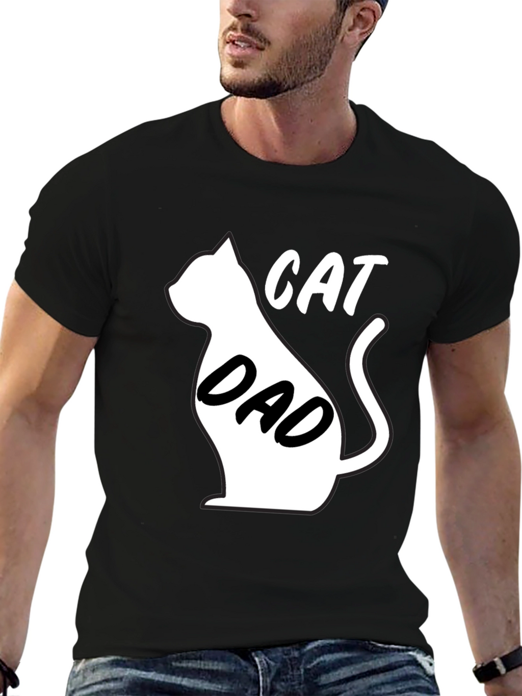 Cat Dad Black Graphic T-Shirt