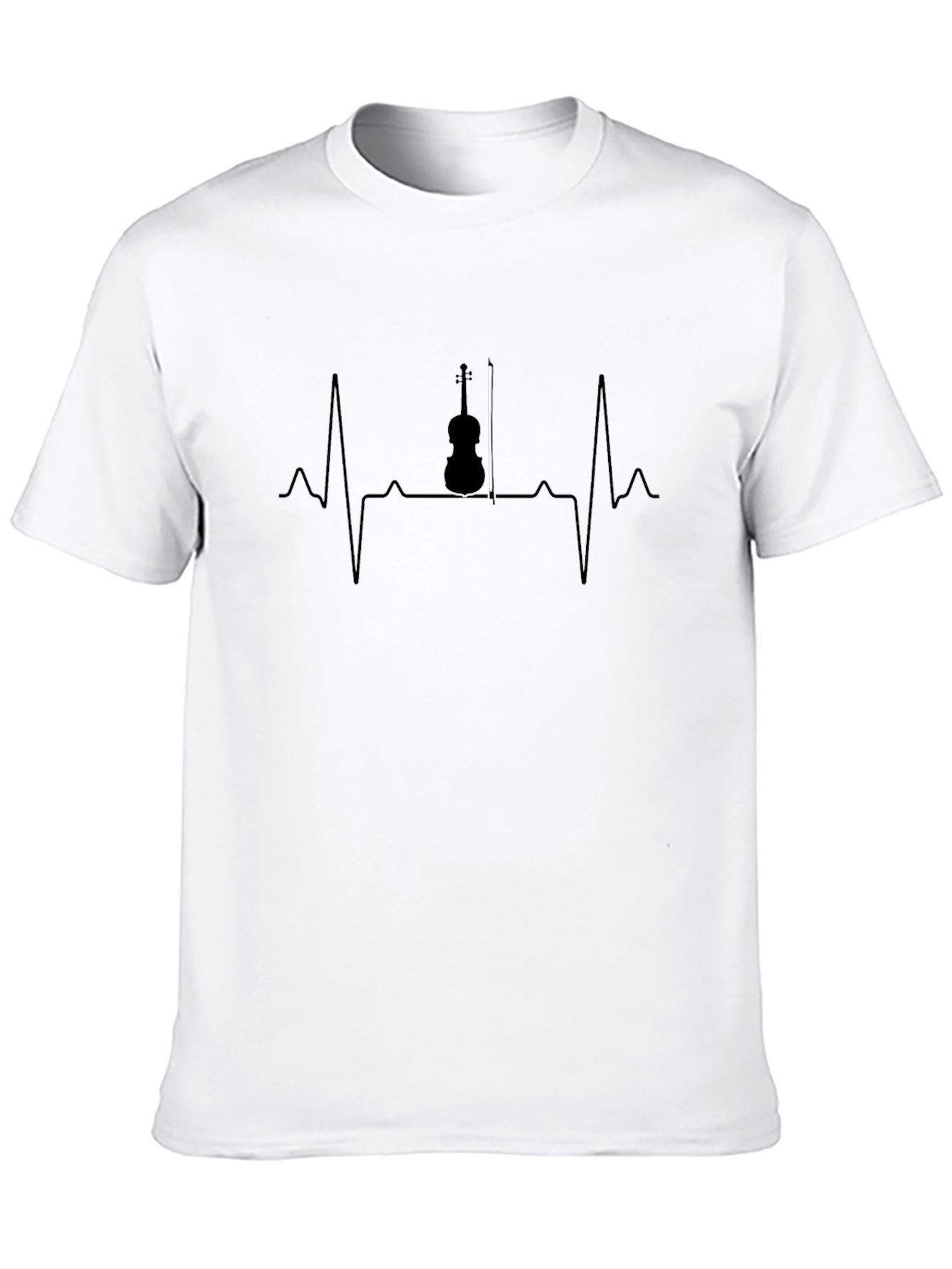 Violin Heartbeat Graphic Tee - Black Casual T-Shirt