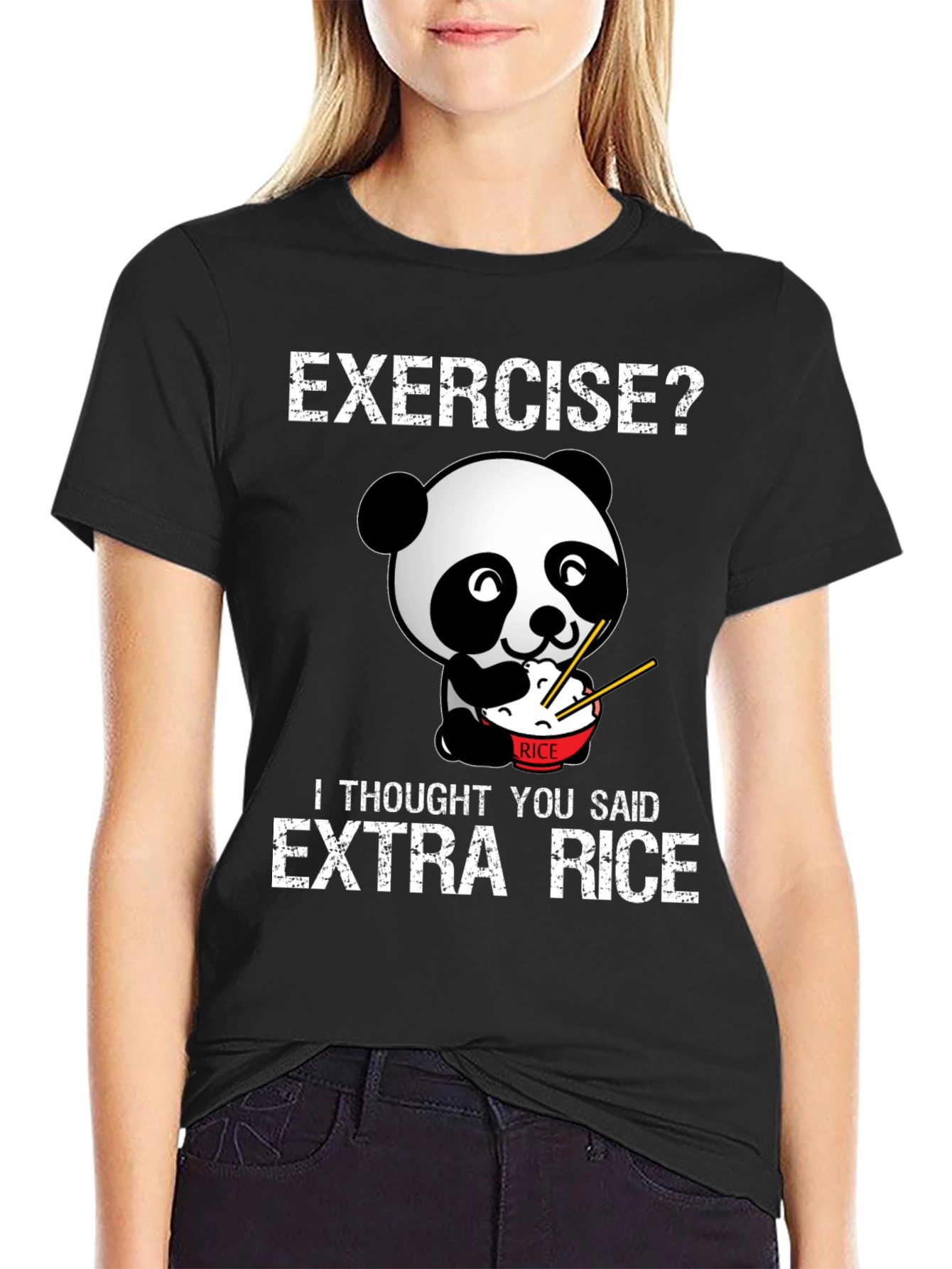 Exercise? Extra Rice Funny Panda T-Shirt