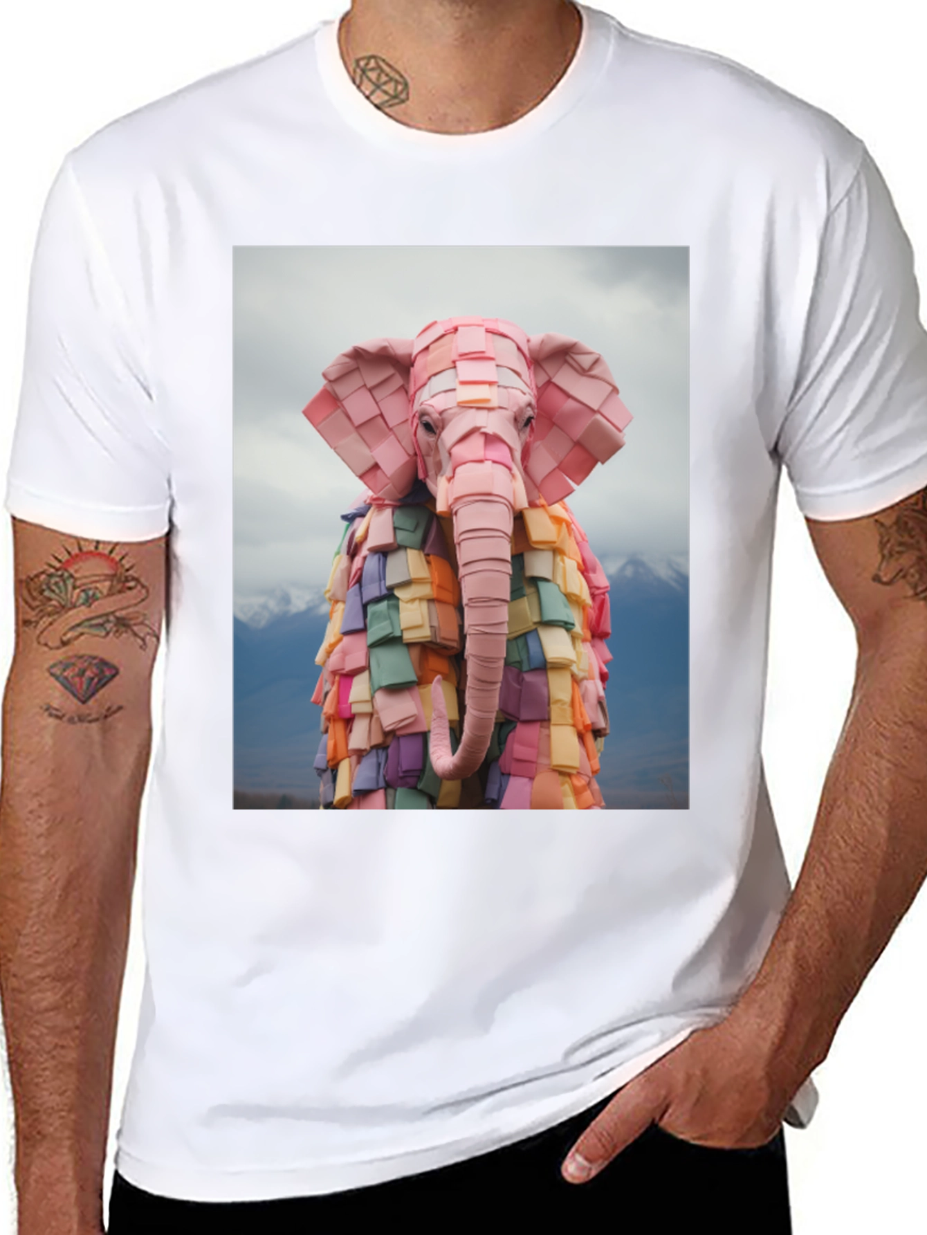 Origami Elephant Graphic T-Shirt