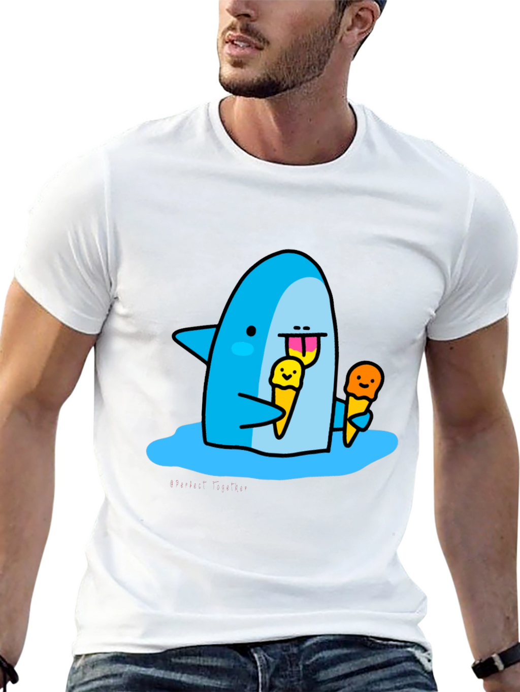 Shark Eating Ice Cream Graphic T-Shirt