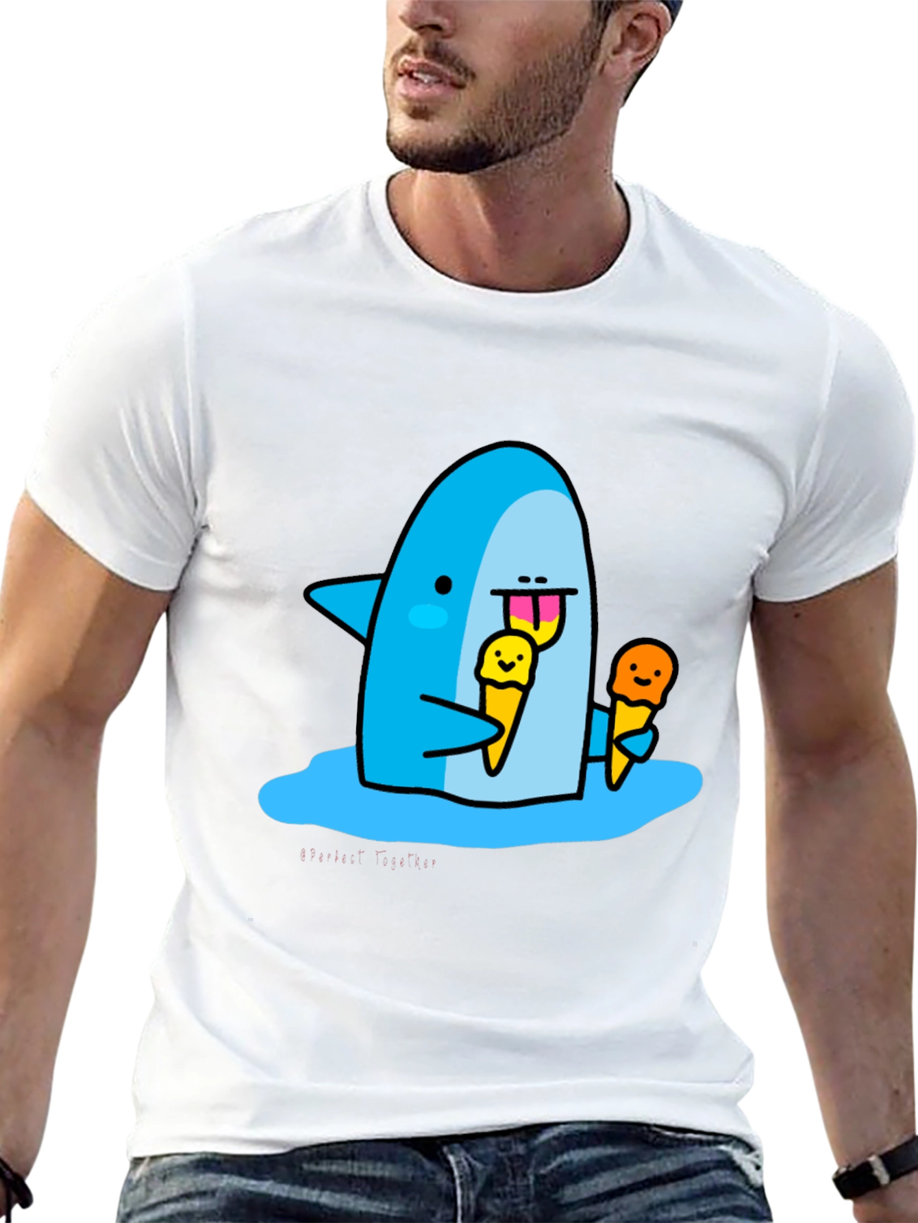 Shark Eating Ice Cream Graphic T-Shirt