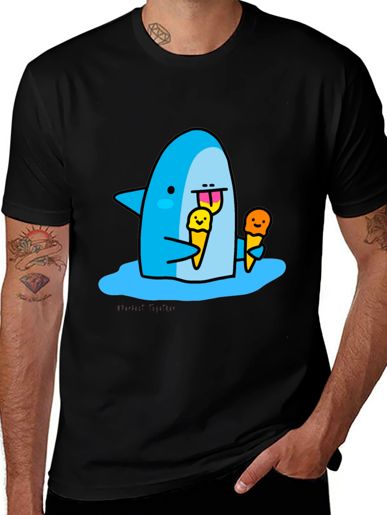 Shark Eating Ice Cream Graphic T-Shirt
