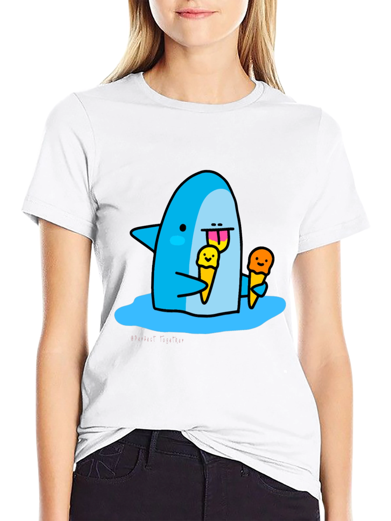 Shark Eating Ice Cream Graphic T-Shirt