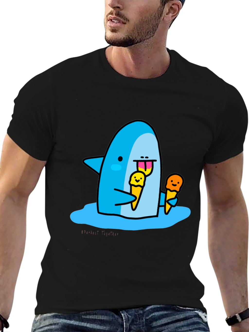 Shark Eating Ice Cream Graphic T-Shirt