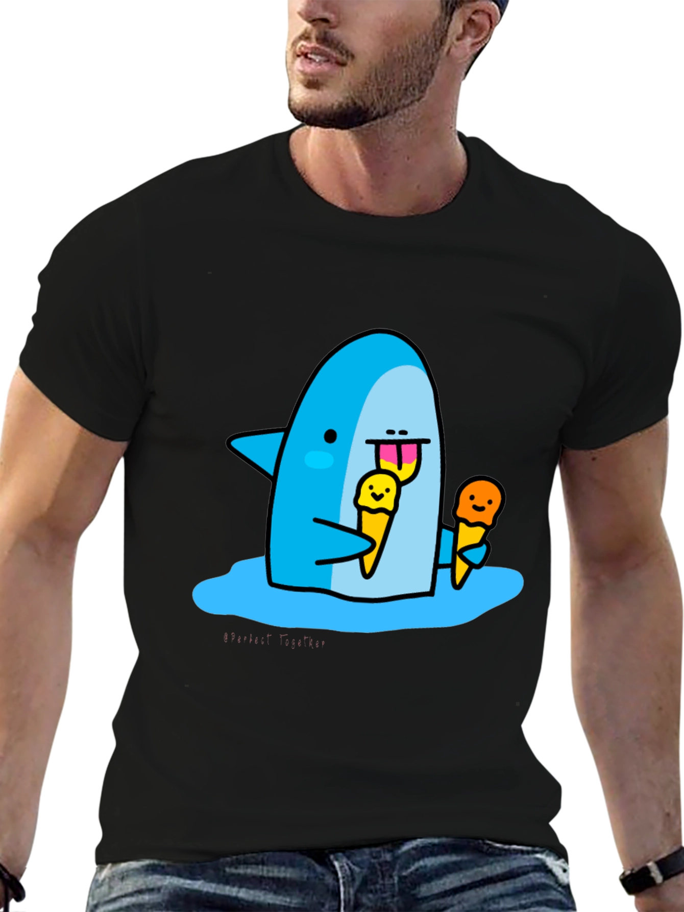 Shark Eating Ice Cream Graphic T-Shirt