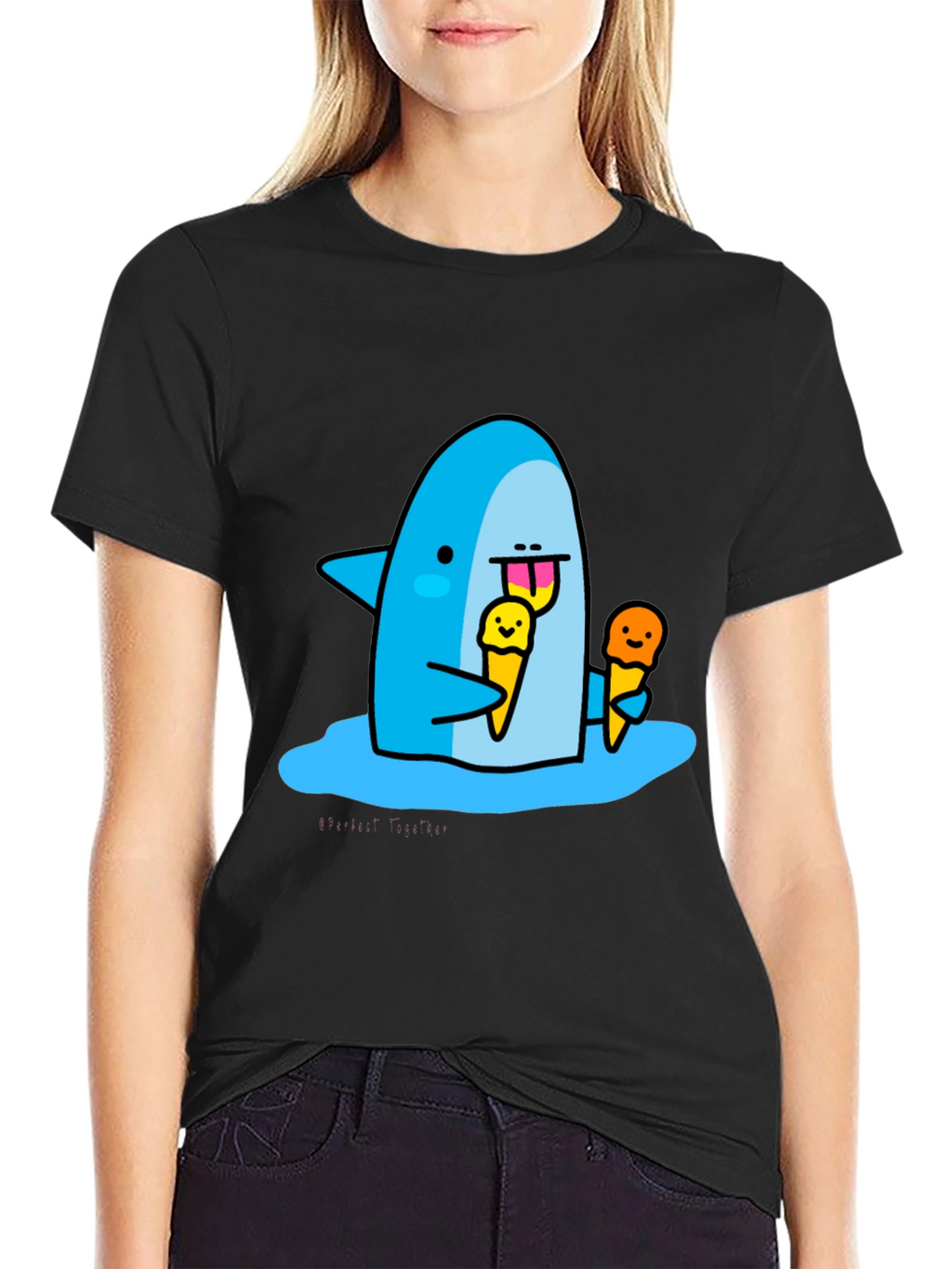 Shark Eating Ice Cream Graphic T-Shirt