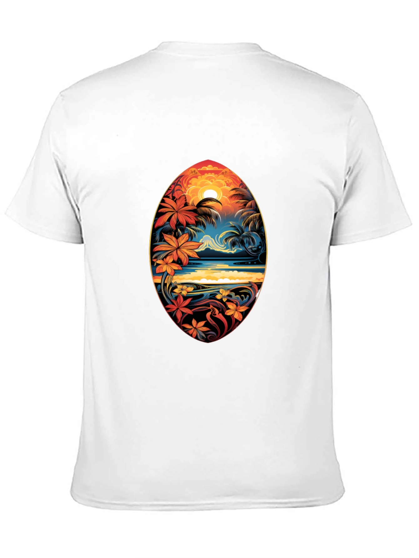 Tropical Island Surfboard Design Black T-Shirt