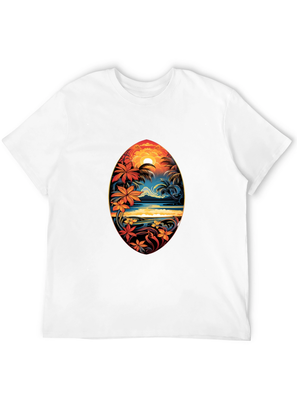Tropical Island Surfboard Design Black T-Shirt