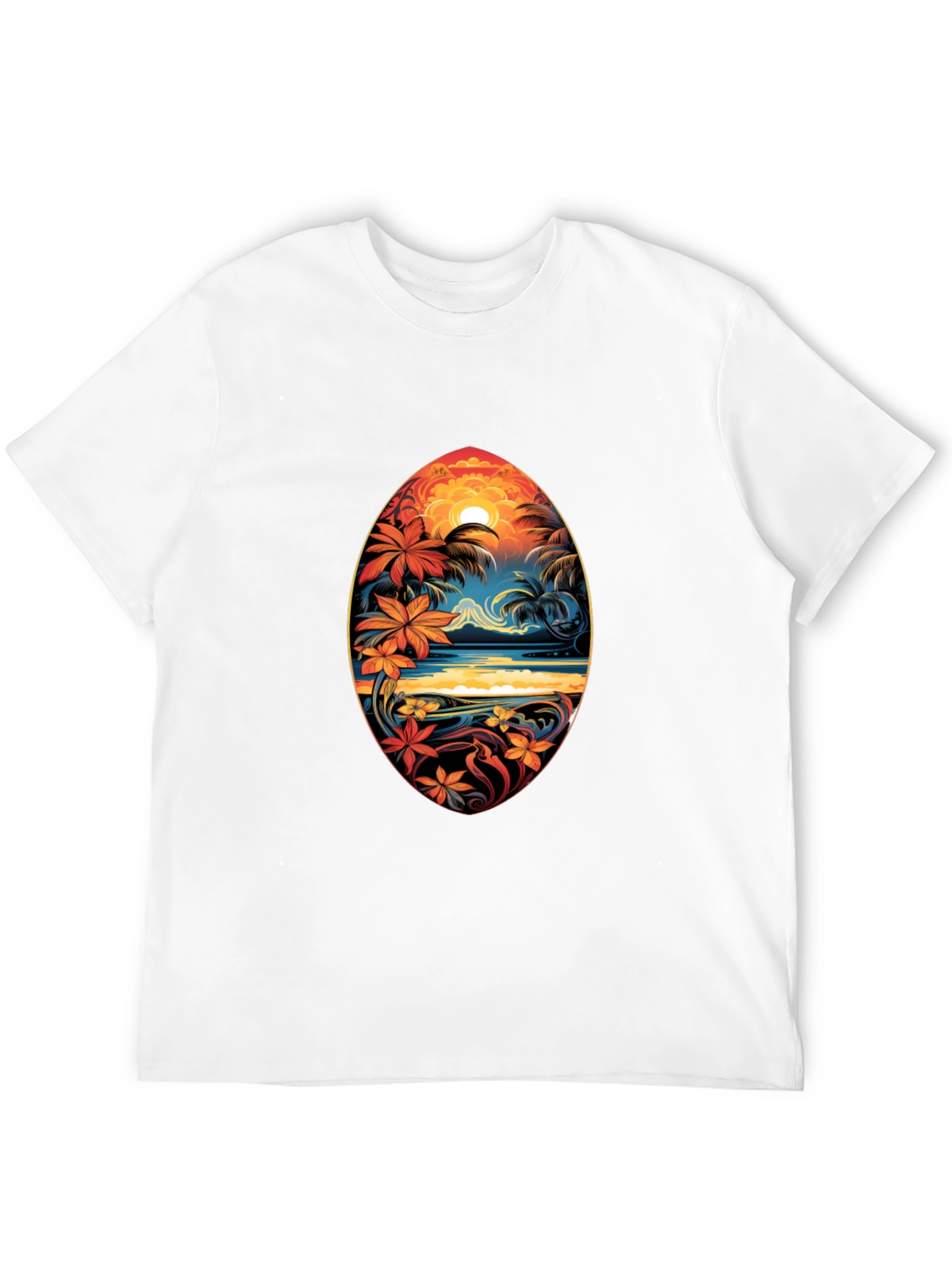 Tropical Island Surfboard Design Black T-Shirt
