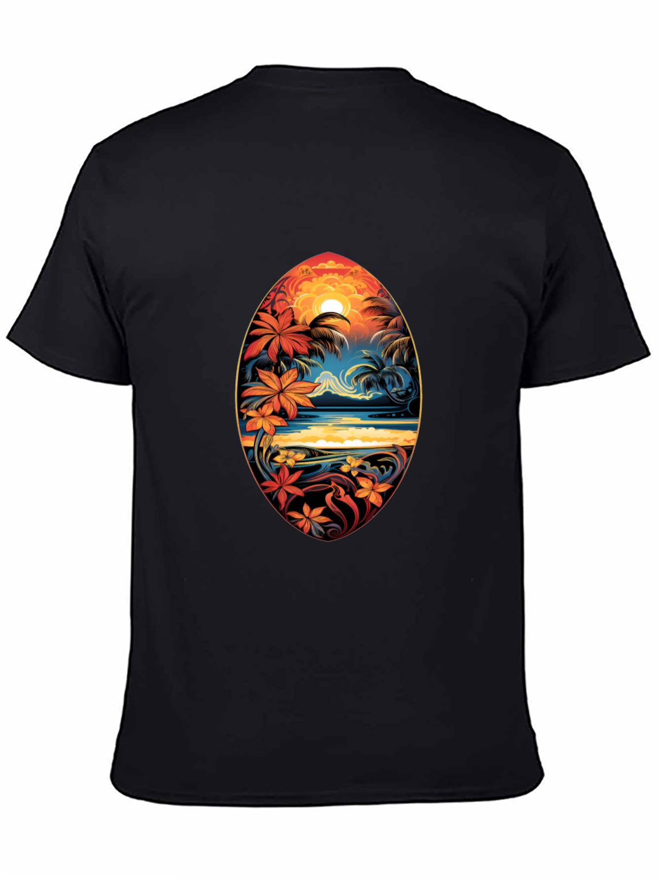 Tropical Island Surfboard Design Black T-Shirt