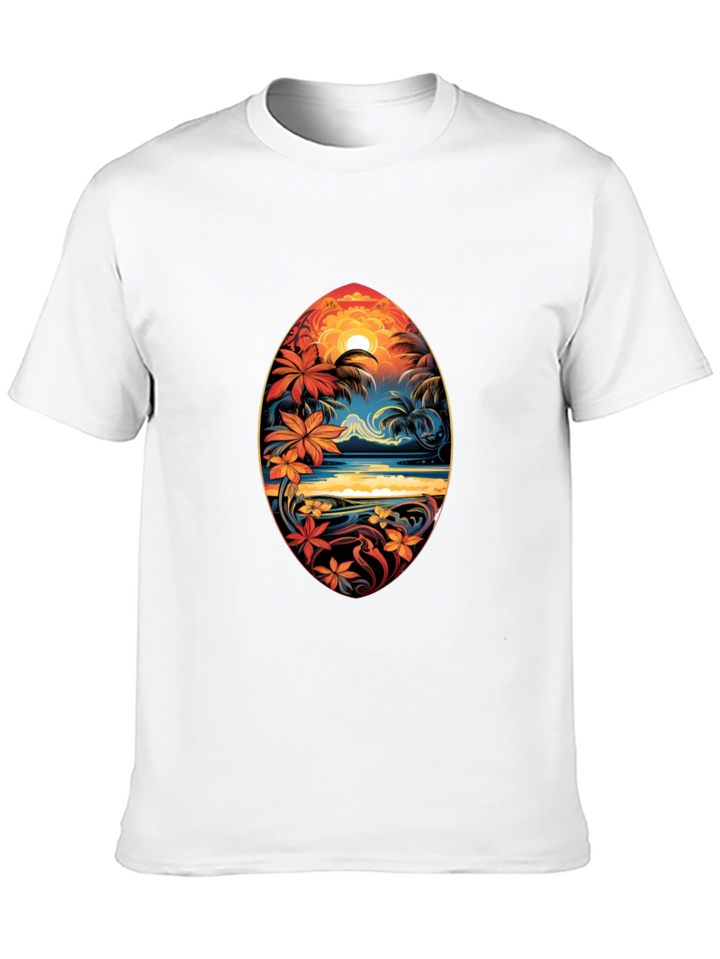 Tropical Island Surfboard Design Black T-Shirt
