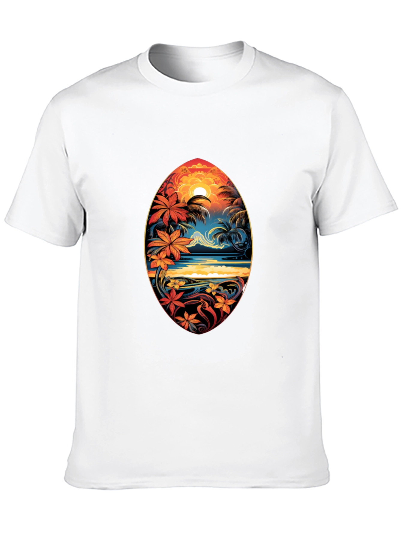 Tropical Island Surfboard Design Black T-Shirt