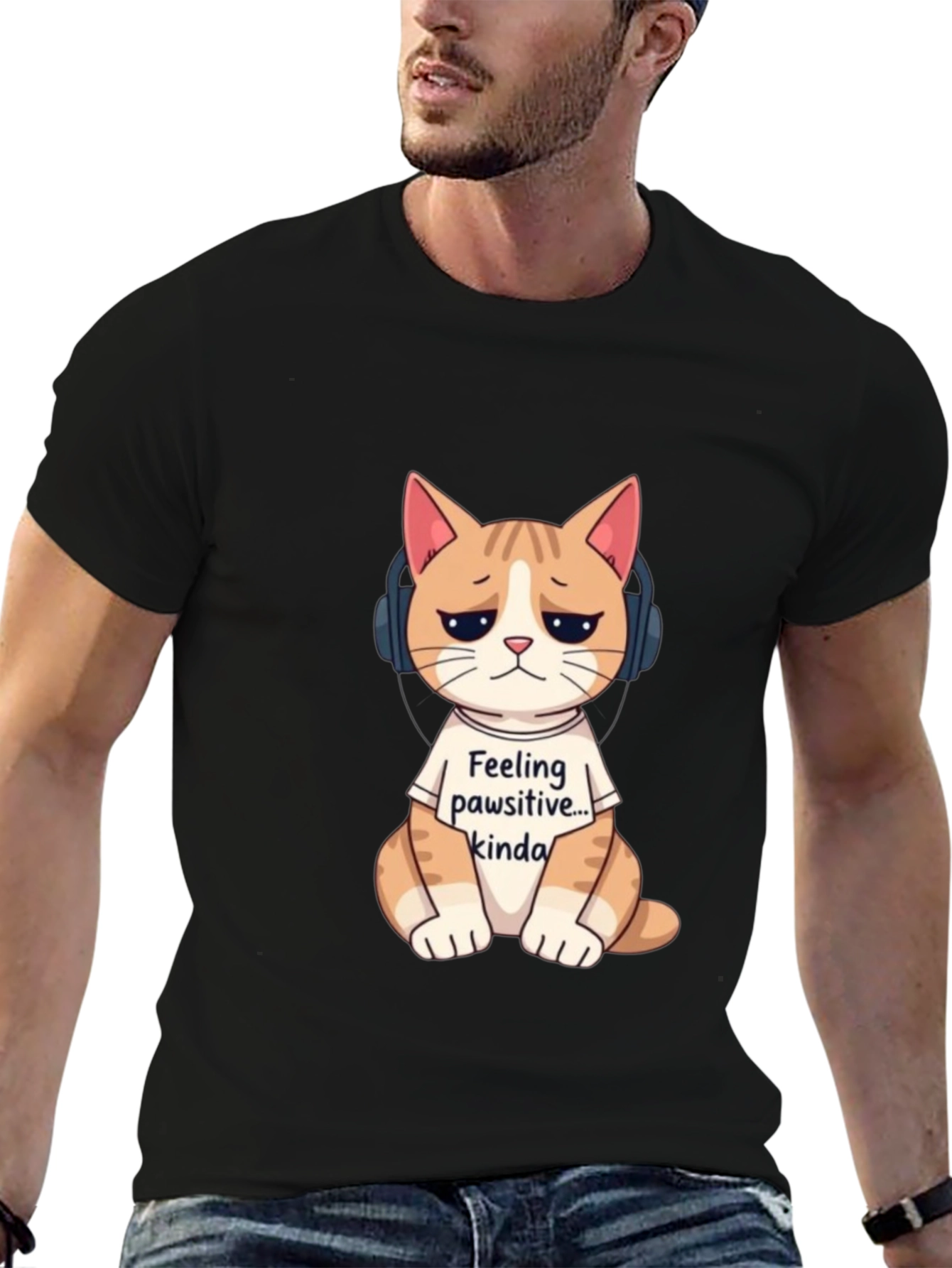 Feeling Pawsitive Cat T-Shirt - Unisex Black Tee