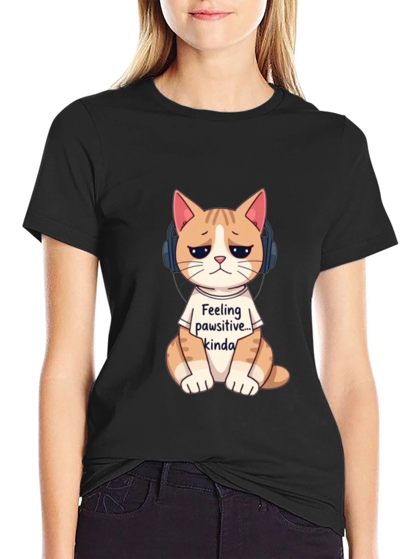 Feeling Pawsitive Cat T-Shirt - Unisex Black Tee