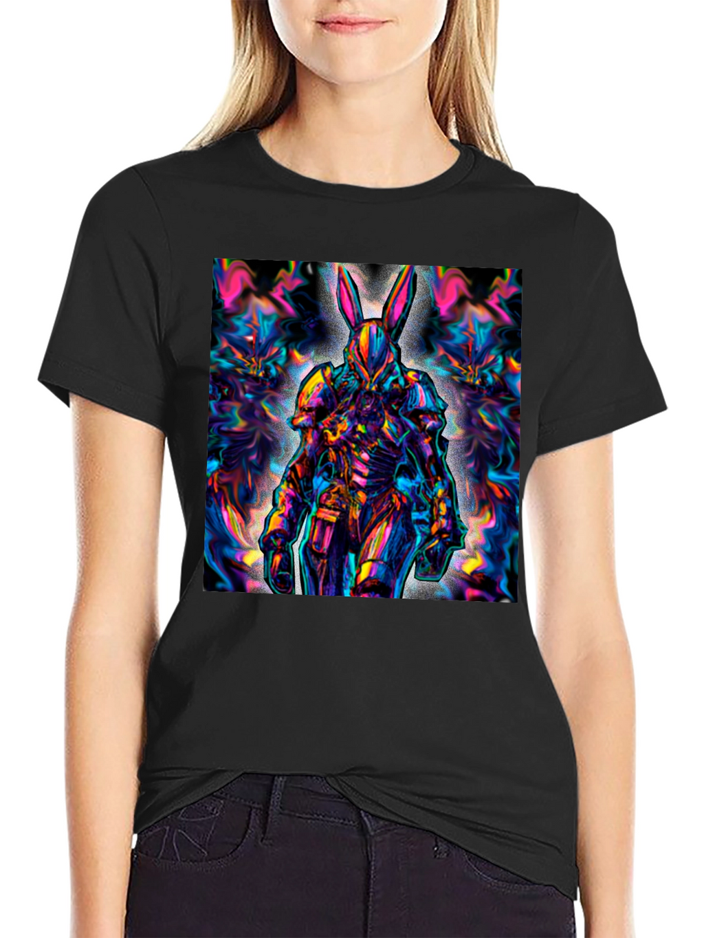 Psychedelic Rabbit Warrior Black T-Shirt