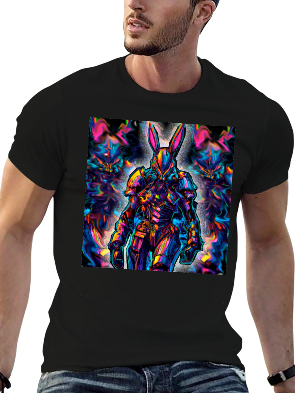 Psychedelic Rabbit Warrior Black T-Shirt