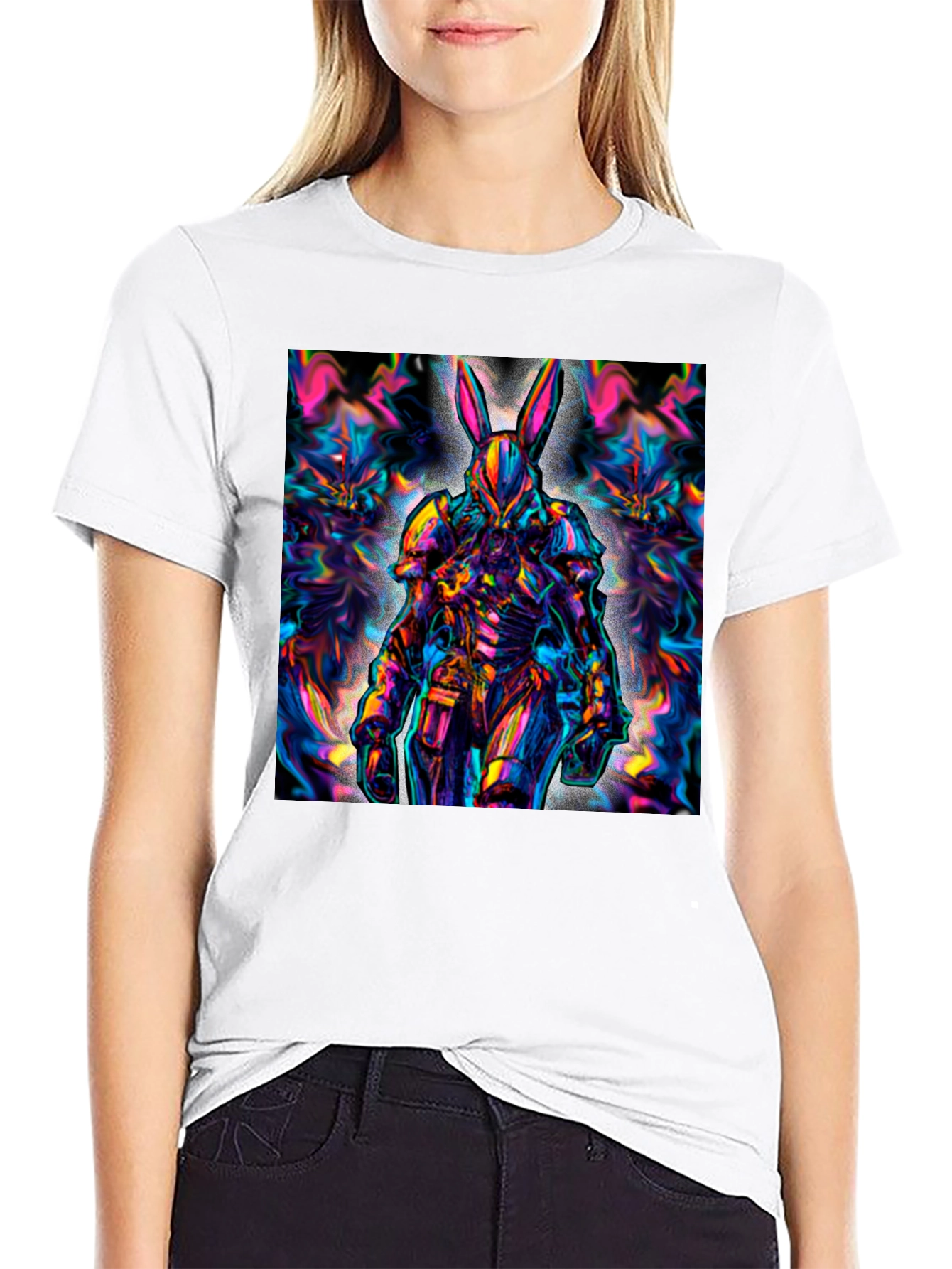 Psychedelic Rabbit Warrior Black T-Shirt