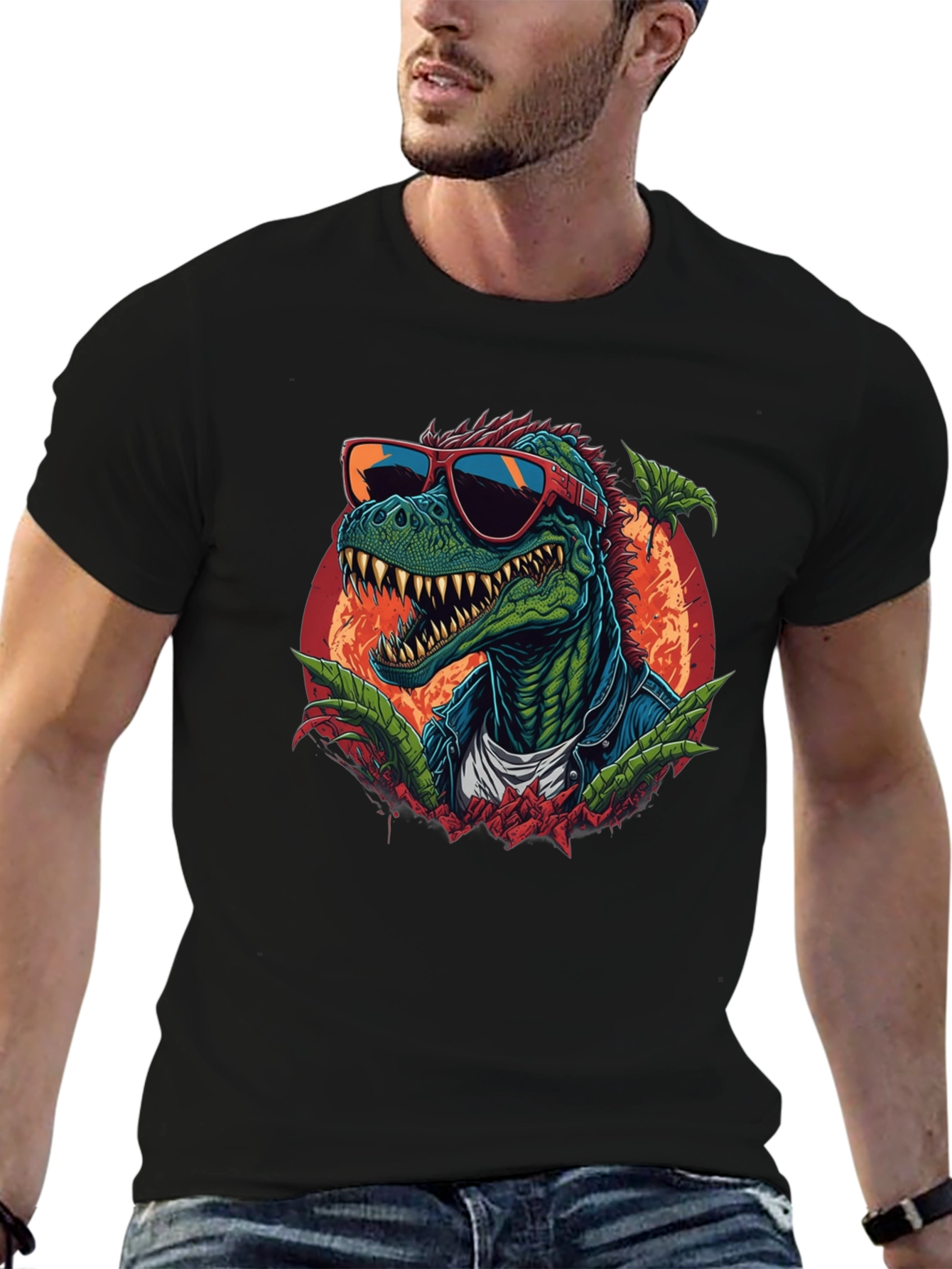 Cool Dinosaur Graphic T-Shirt - Black