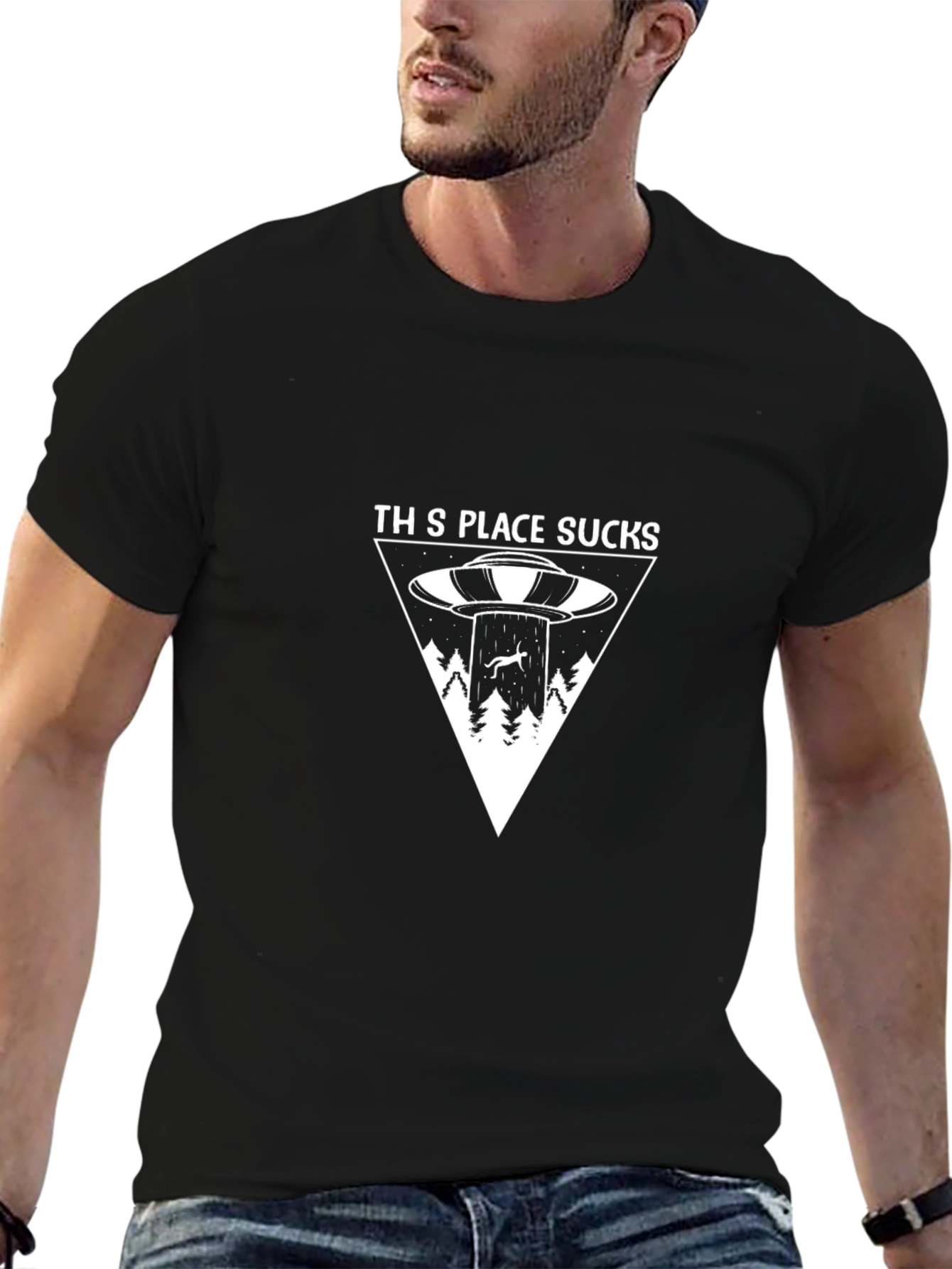 This Place Sucks Alien Abduction Black T-Shirt