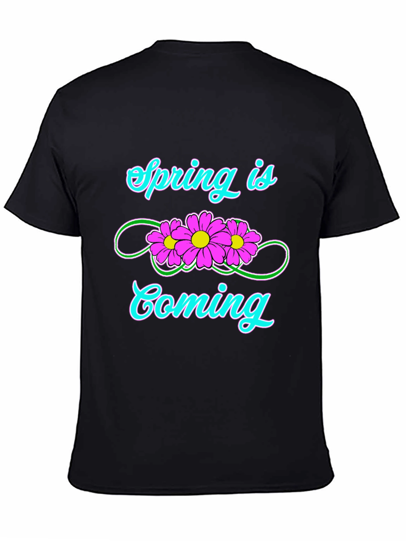 Spring Is Coming T-Shirt Black Flower Graphic Tee