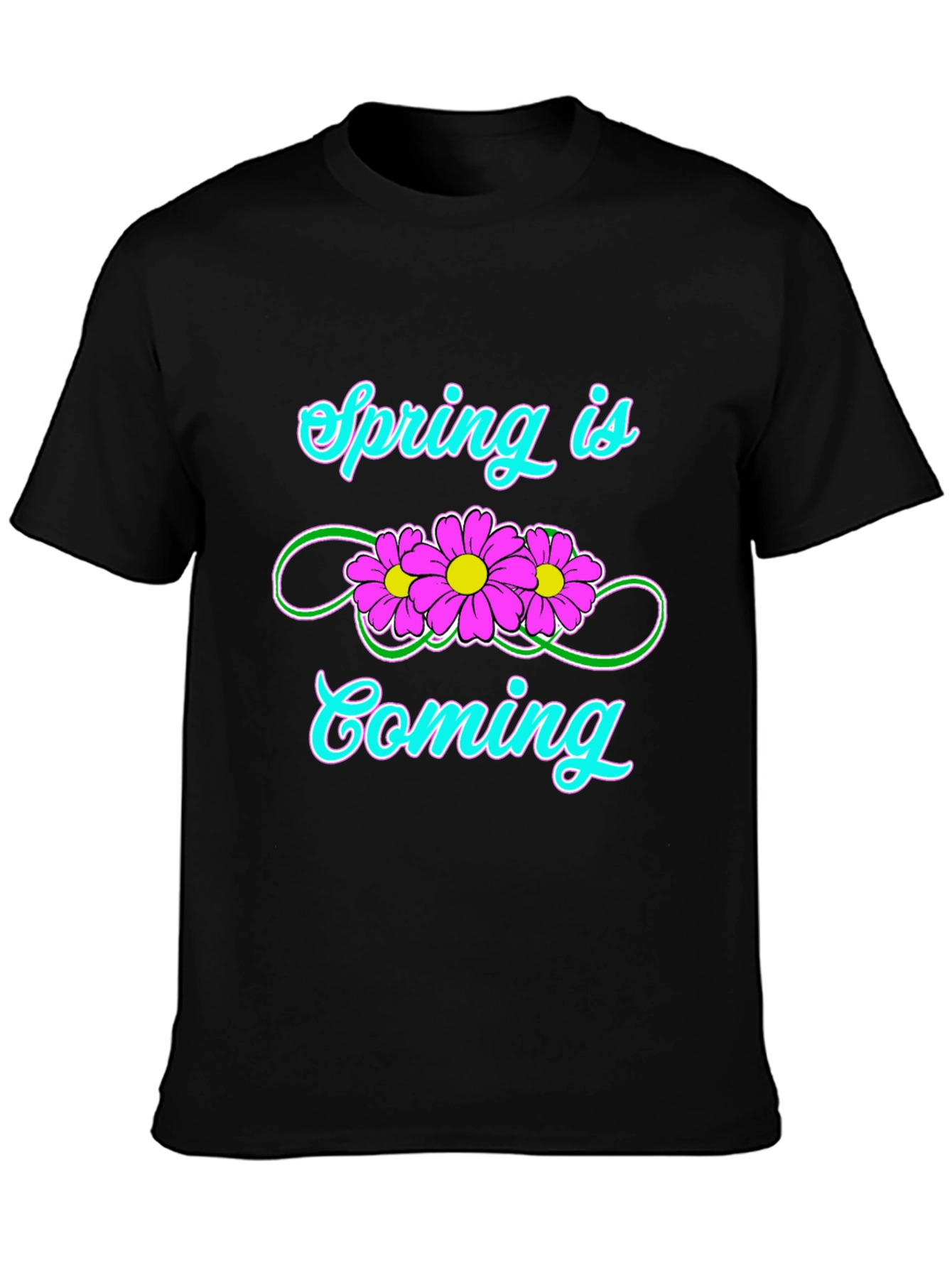 Spring Is Coming T-Shirt Black Flower Graphic Tee