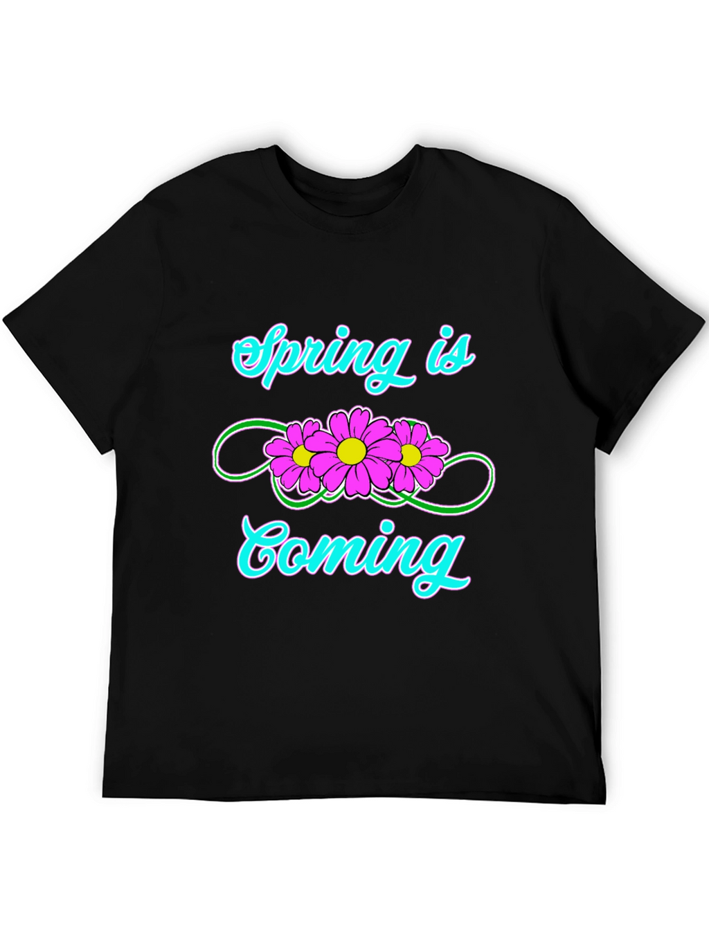 Spring Is Coming T-Shirt Black Flower Graphic Tee