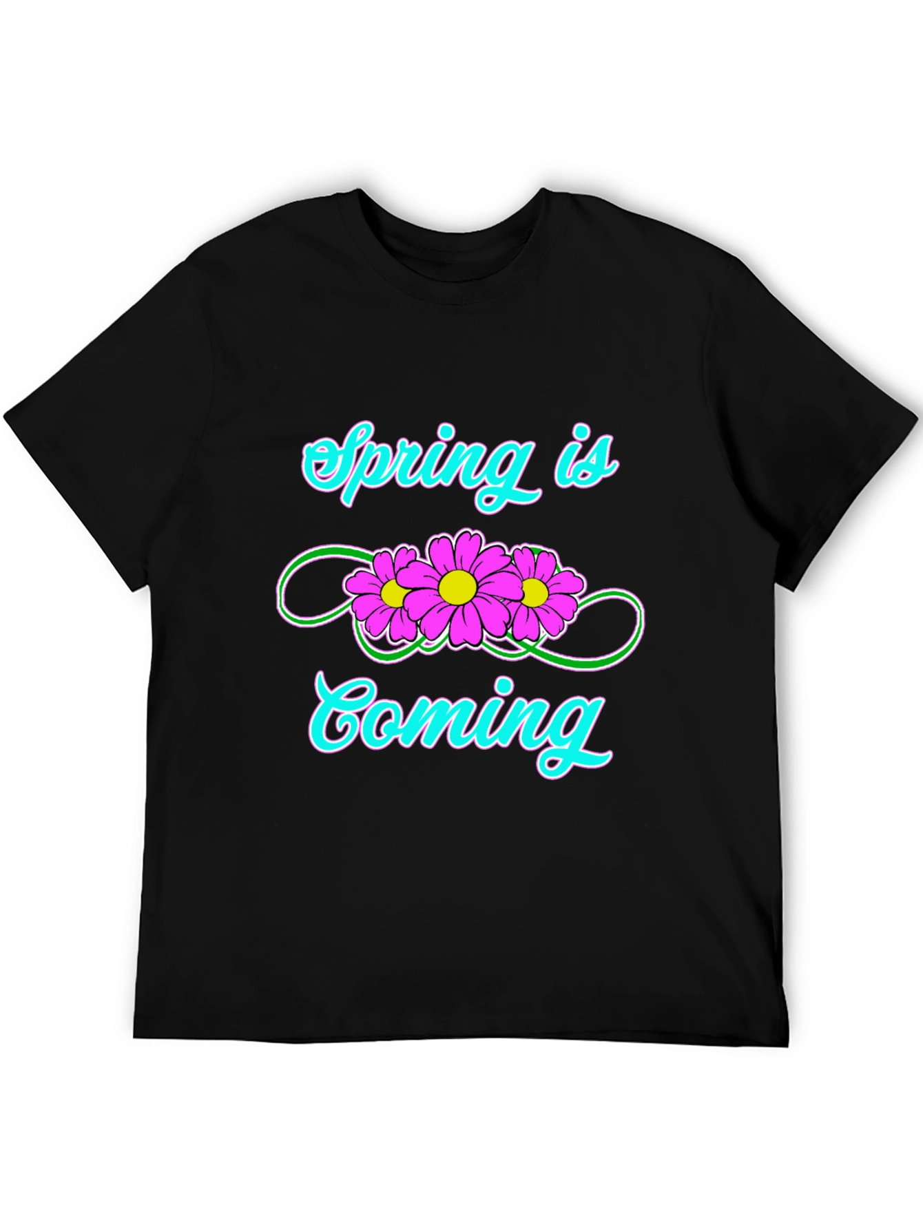 Spring Is Coming T-Shirt Black Flower Graphic Tee