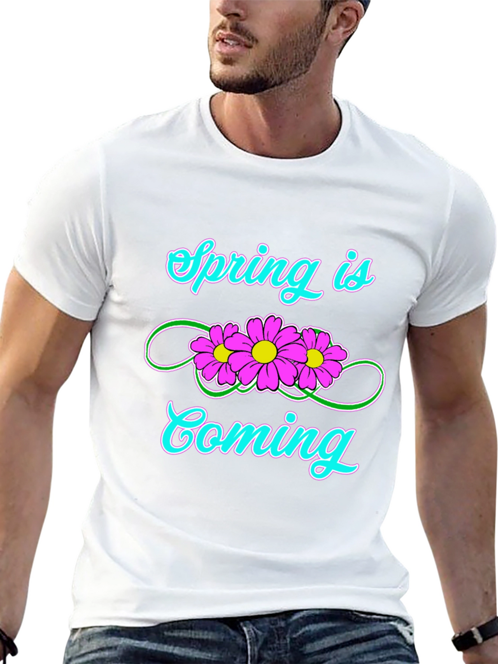 Spring Is Coming T-Shirt Black Flower Graphic Tee