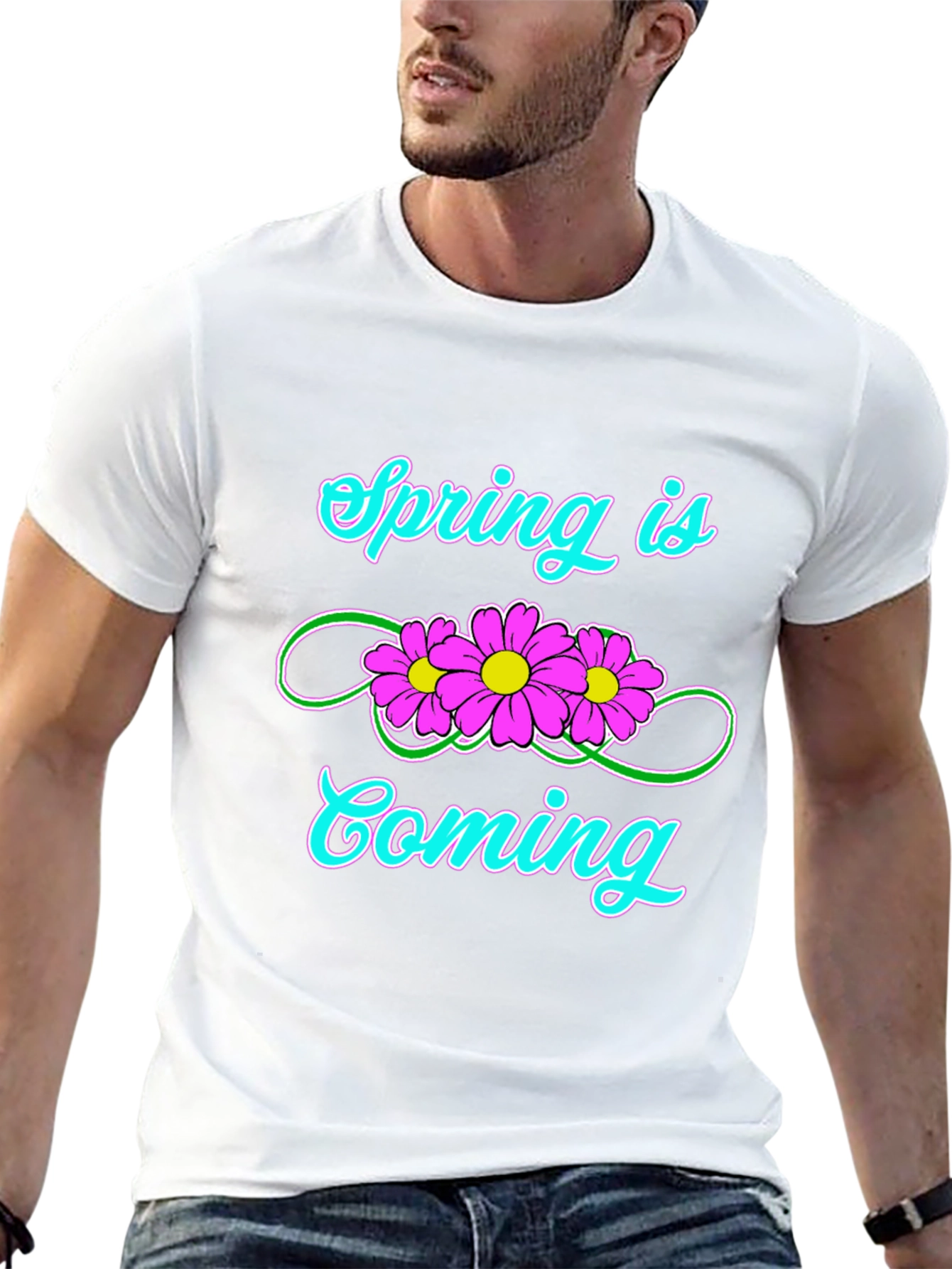 Spring Is Coming T-Shirt Black Flower Graphic Tee