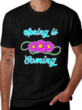 Spring Is Coming T-Shirt Black Flower Graphic Tee