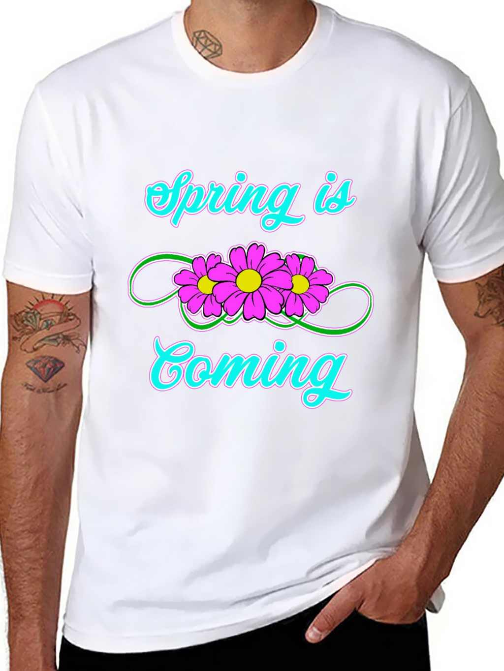 Spring Is Coming T-Shirt Black Flower Graphic Tee