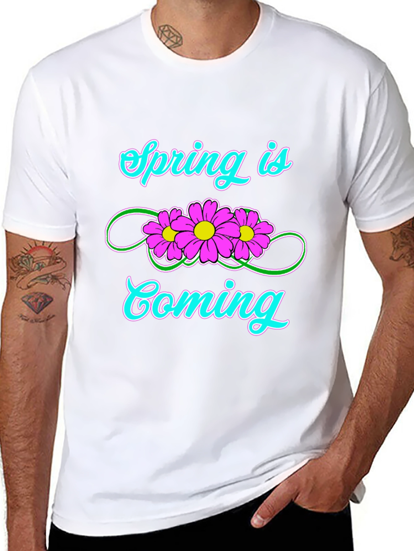 Spring Is Coming T-Shirt Black Flower Graphic Tee