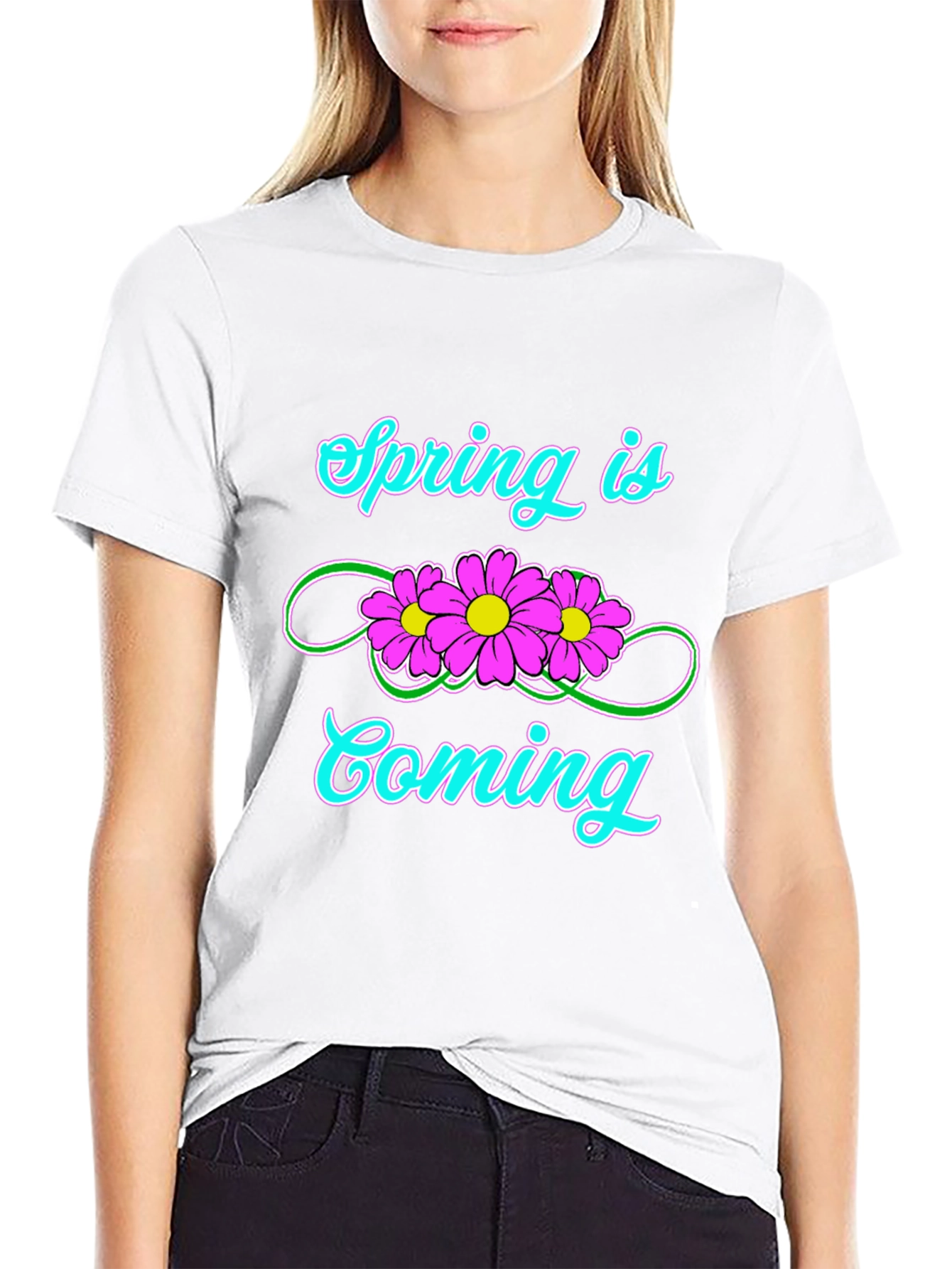 Spring Is Coming T-Shirt Black Flower Graphic Tee
