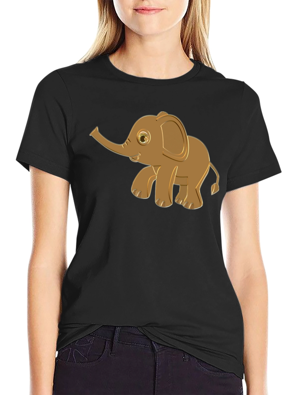 Cute Elephant Graphic Tee - Black