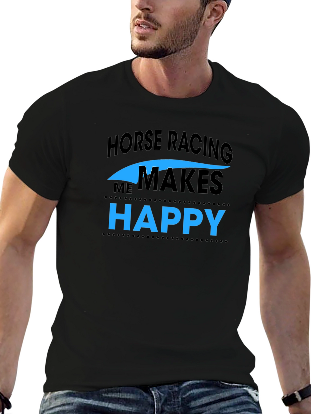 Horse Racing Makes Me Happy Black T-Shirt