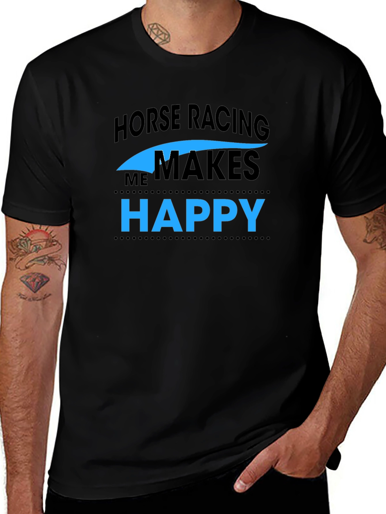 Horse Racing Makes Me Happy Black T-Shirt