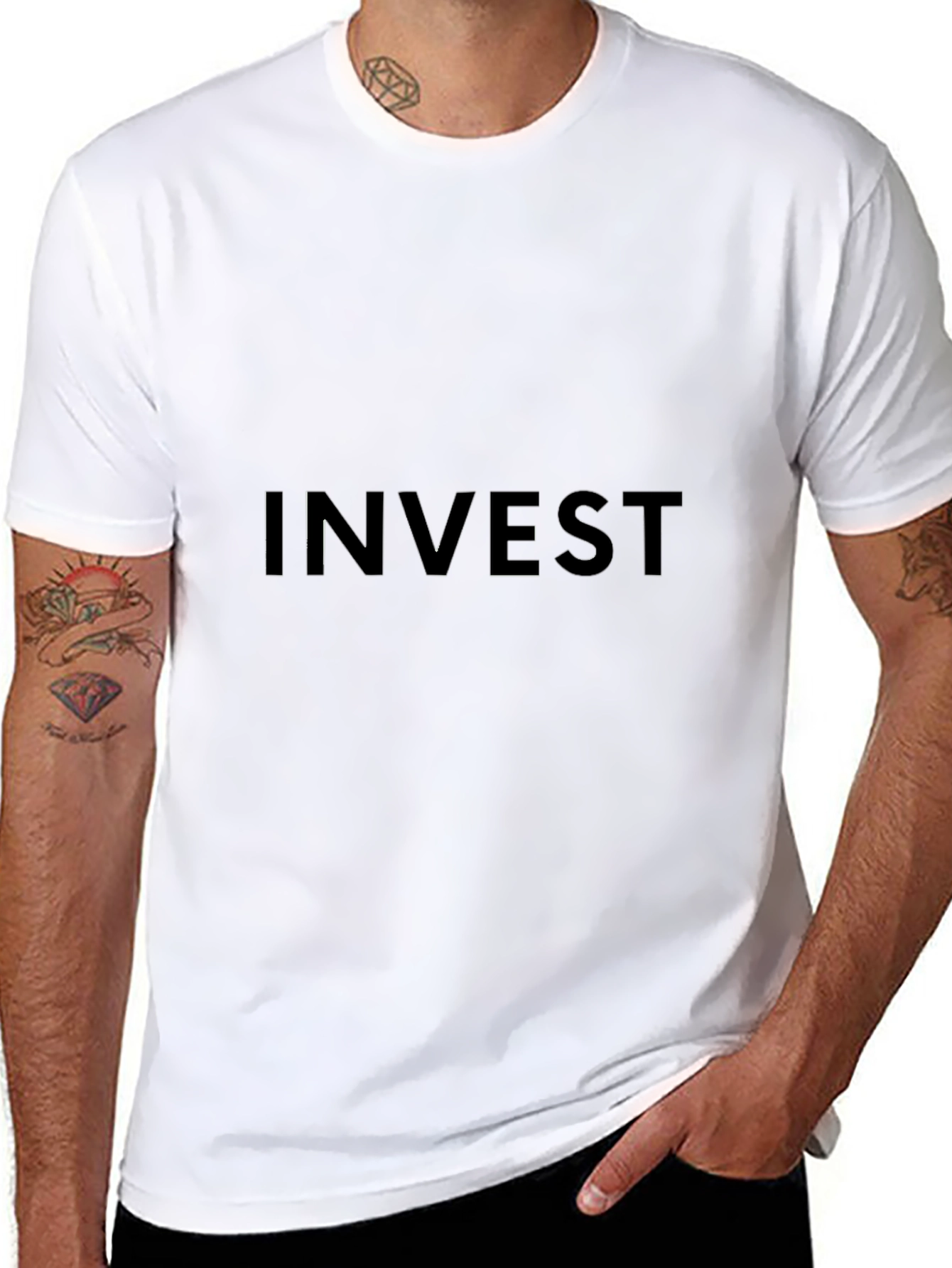 INVEST Black Graphic Tee - Casual Style