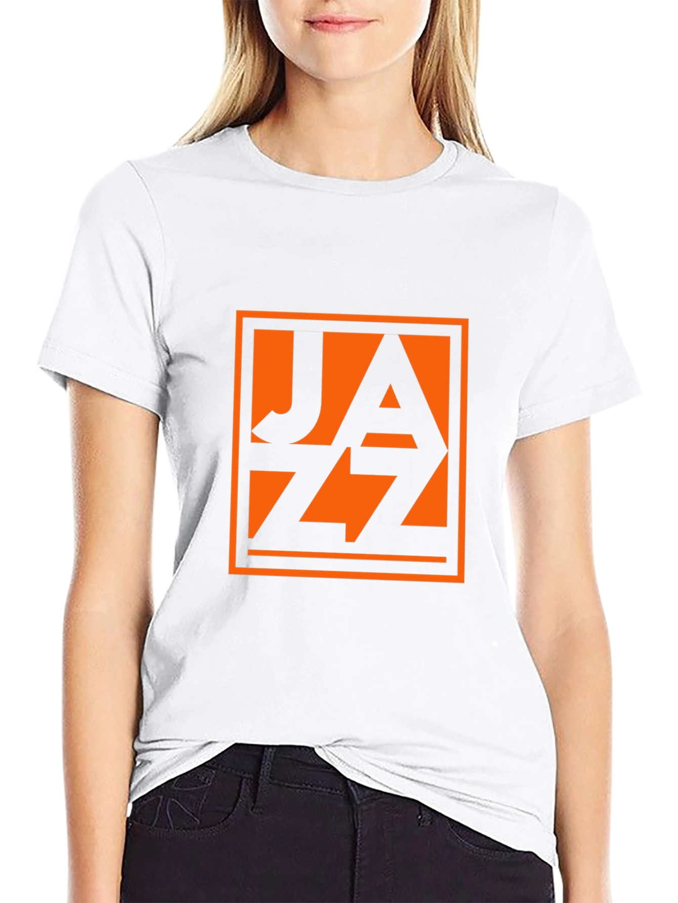 Black T-Shirt with Orange Jazz Graphic
