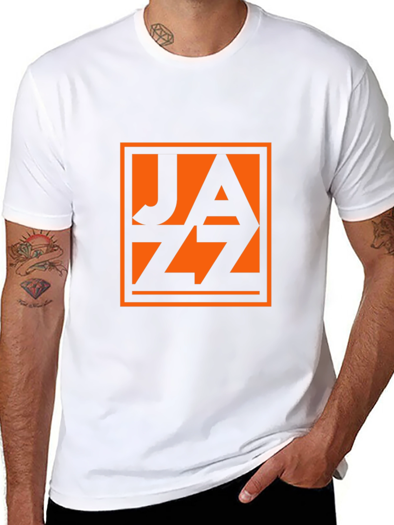 Black T-Shirt with Orange Jazz Graphic